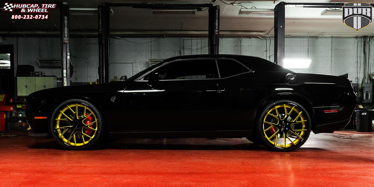 vehicle gallery/dodge hellcat dub xa90 manor 24X9 Gloss Black w/ Yellow Windows | Gloss Black Lip wheels and rims